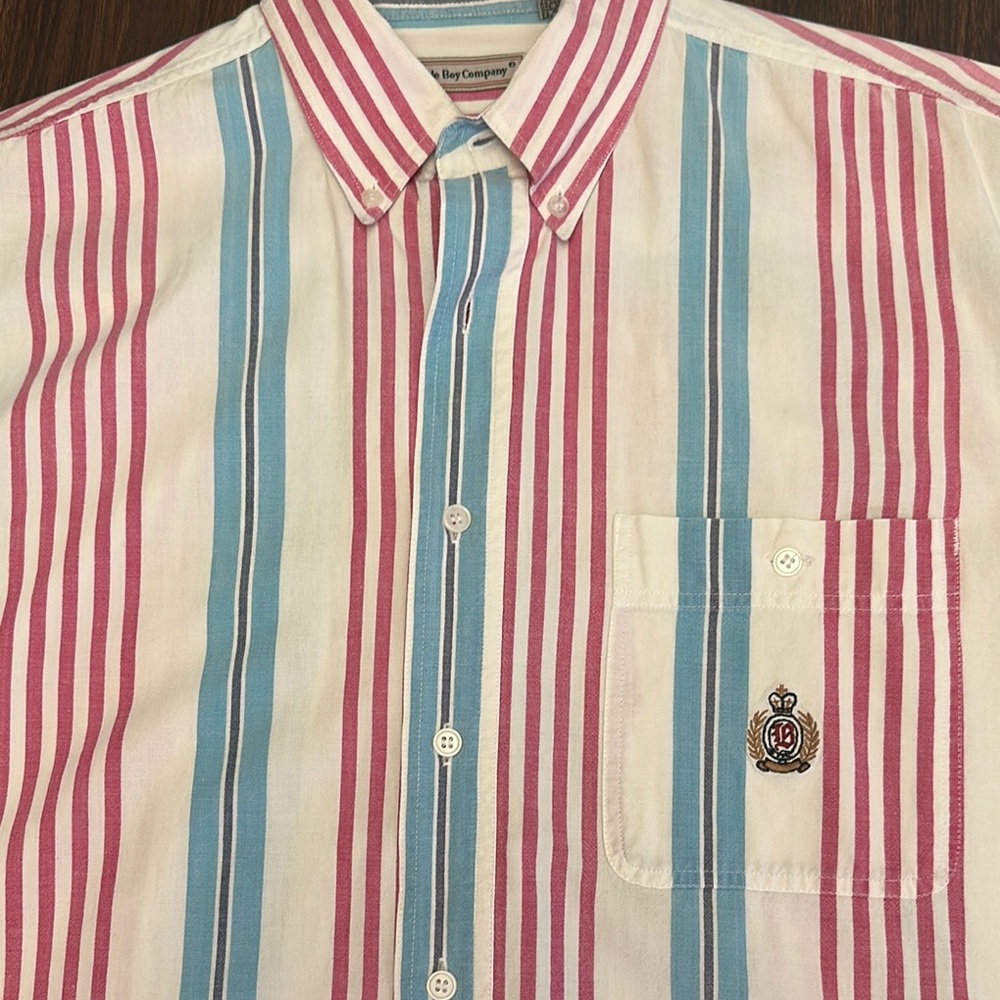 Vintage Bugle Boy Striped Button-Down Shirt | Red Blue White | Retro 90s